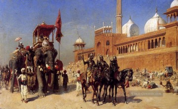 Großer Mogul und sein Hof Rückkehr von der großen Moschee in Delhi Indien Arabian Edwin Lord Weeks islamisch Ölgemälde